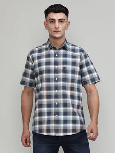 Slate Shade Slim Fit Premuim Cotton Checks Shirt With Pocket