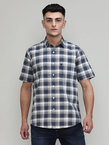 Slate Shade Slim Fit Premuim Cotton Checks Shirt With Pocket