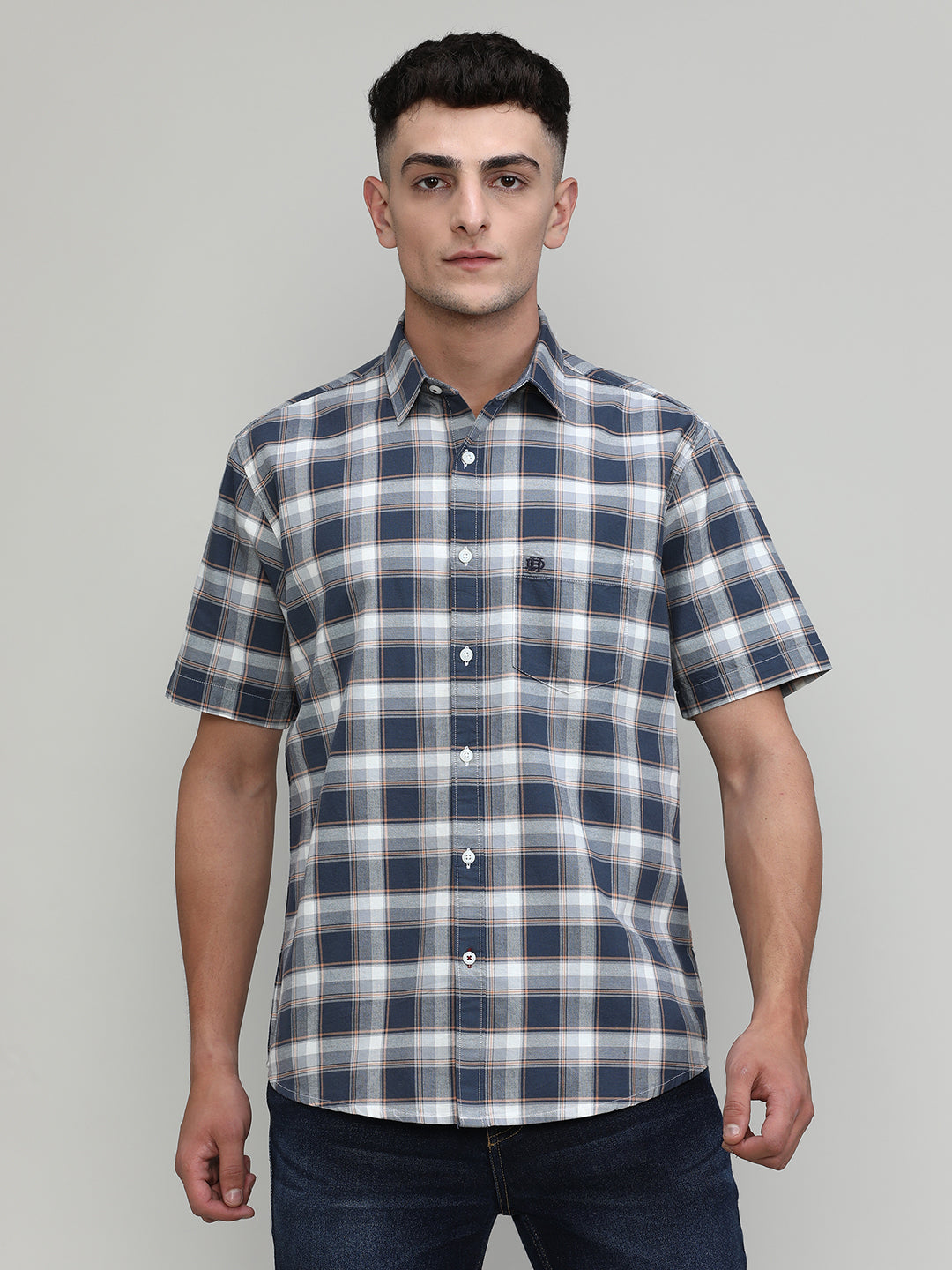 Slate Shade Slim Fit Premuim Cotton Checks Shirt With Pocket-SS25