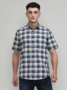 Slate Shade Slim Fit Premuim Cotton Checks Shirt With Pocket-SS25