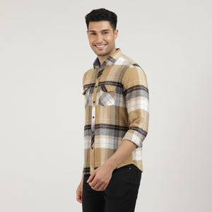 Pistachio Brushed Checks Shirt With Double Pocket