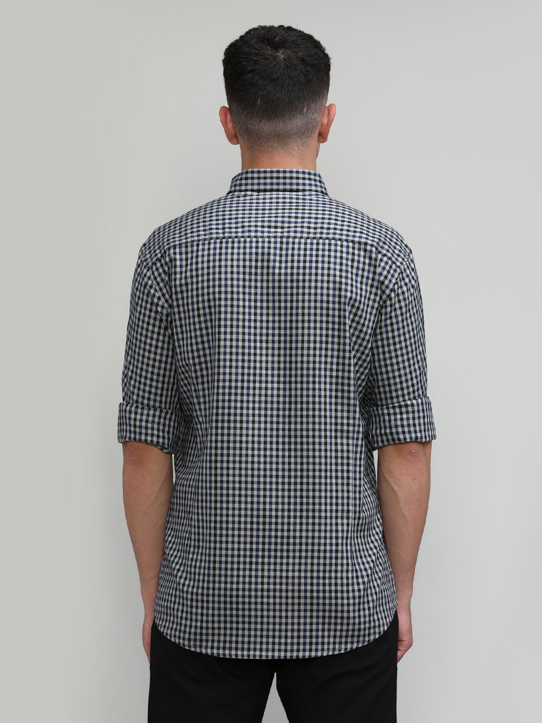 Exclusive Purple Collection Deep Navy Slim Fit Premium Cotton Checks Shirt