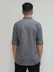 Exclusive Purple Collection Deep Navy Slim Fit Premium Cotton Checks Shirt