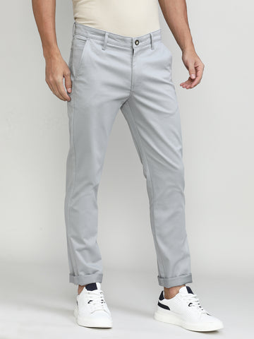 Light Grey Cotton Trousers Slim Tapered Fit