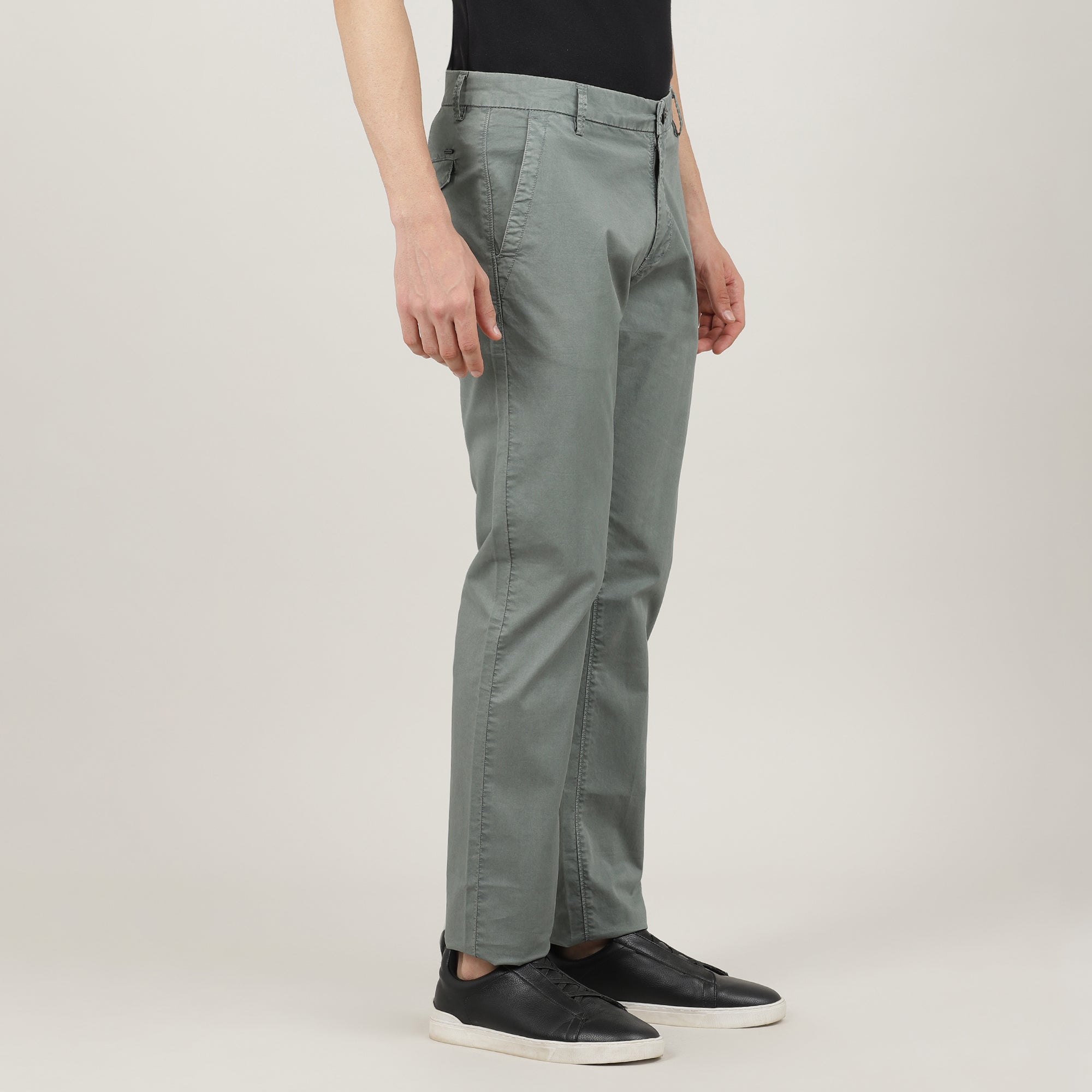 Charcoal Cotton Trousers Slim Tapered Fit