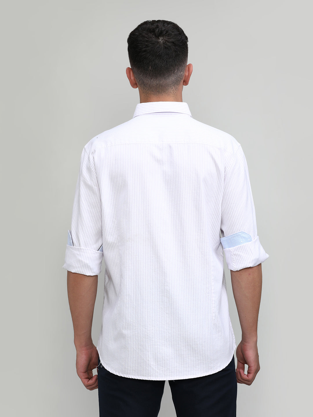 Lilac Slim Fit Premuim Cotton Stripes Shirt With Button Down Collar