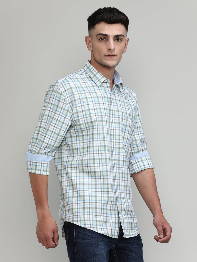Lake Green Slim Fit Premuim Cotton Checks Shirt With Regular Pocket