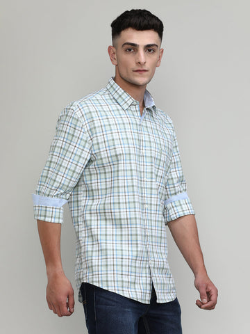 Lake Green Slim Fit Premuim Cotton Checks Shirt With Regular Pocket