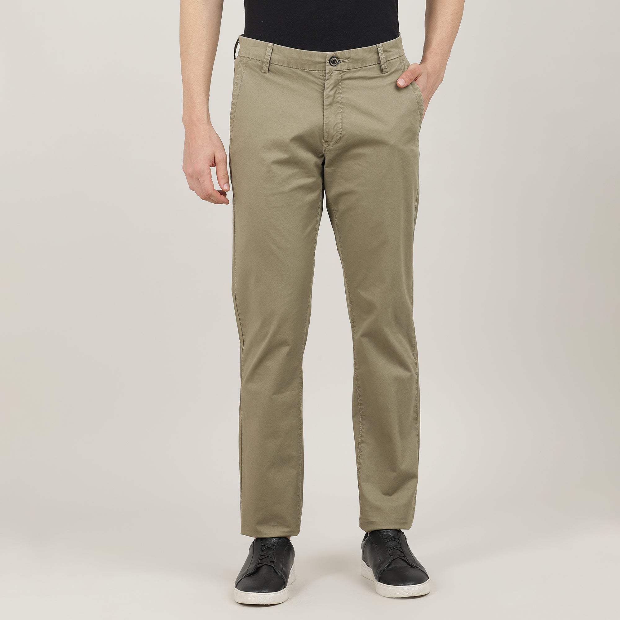 British Khaki Cotton Trousers Slim Tapered Fit