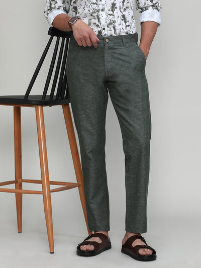 Olive Shade Cotton Trousers Slim Tapered Fit