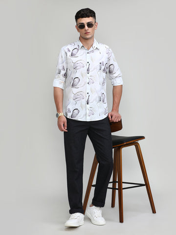 Lilac Slim Fit Premium Cotton Printed Shirt