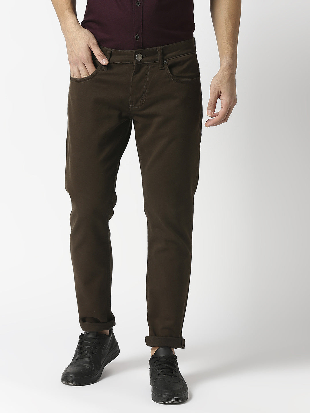 Army Green Slim Tapered Cotton Stretch Jeans