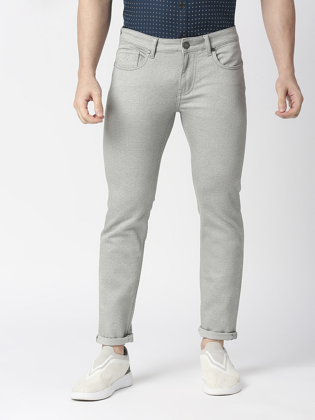 Light Grey Slim Tapered Cotton Stretch Jeans