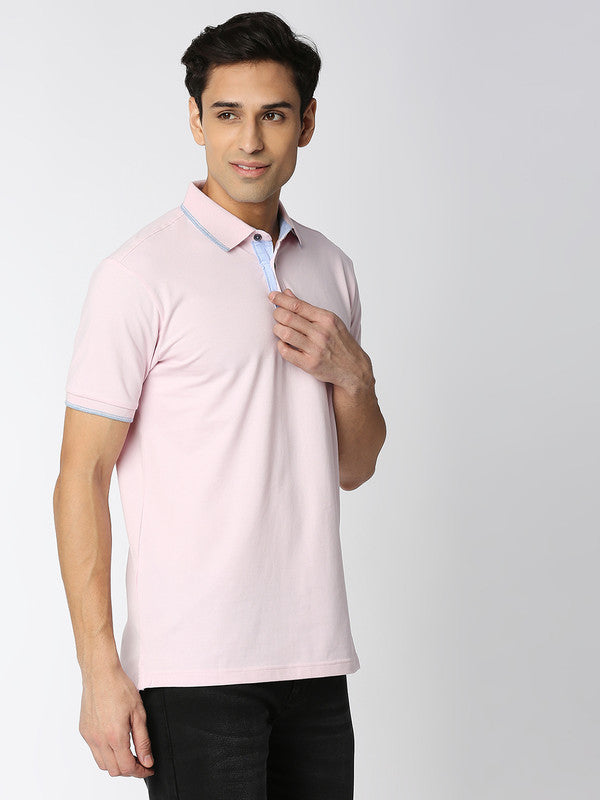 Powder Pink Pique Lycra Polo T-shirt
