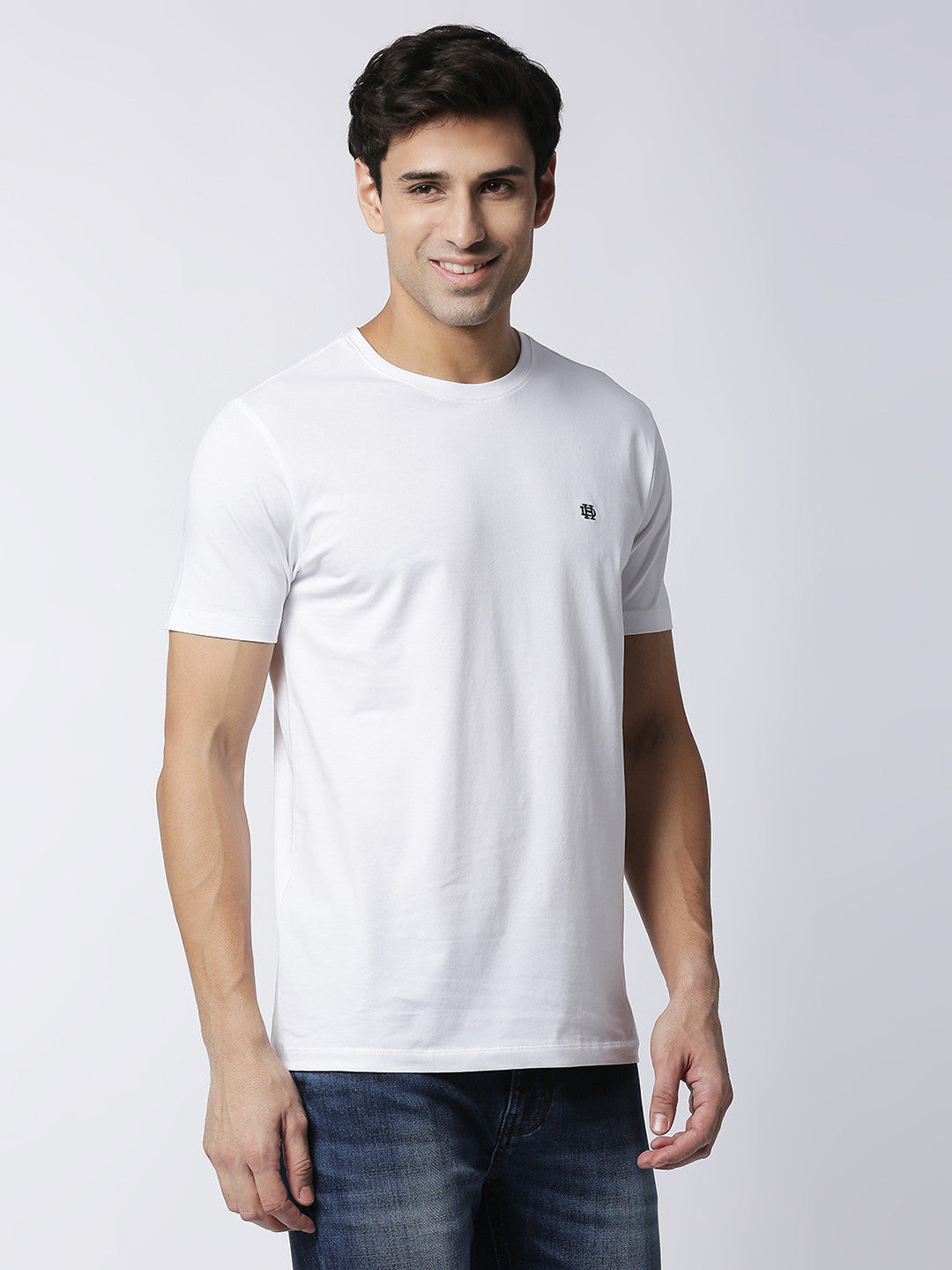 White Jersey Lycra Round Neck T-shirt