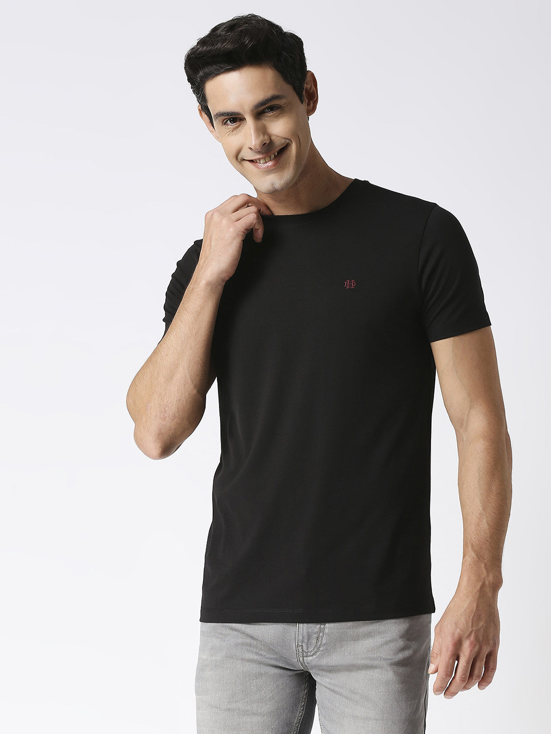 Black Jersey Lycra Round Neck T-shirt