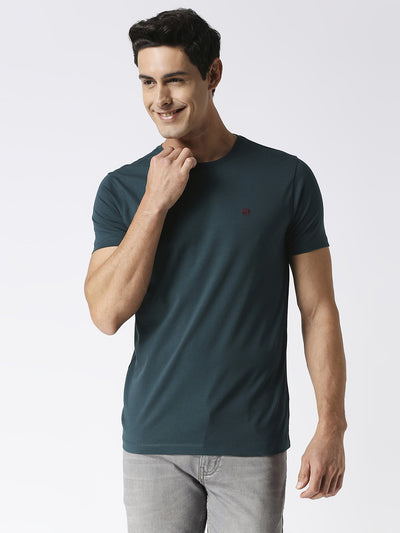 Bottle Green Jersey Lycra Round Neck T-shirt