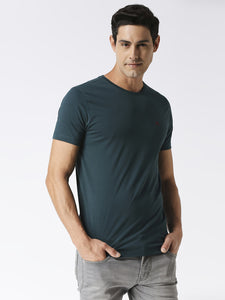 Bottle Green Jersey Lycra Round Neck T-shirt
