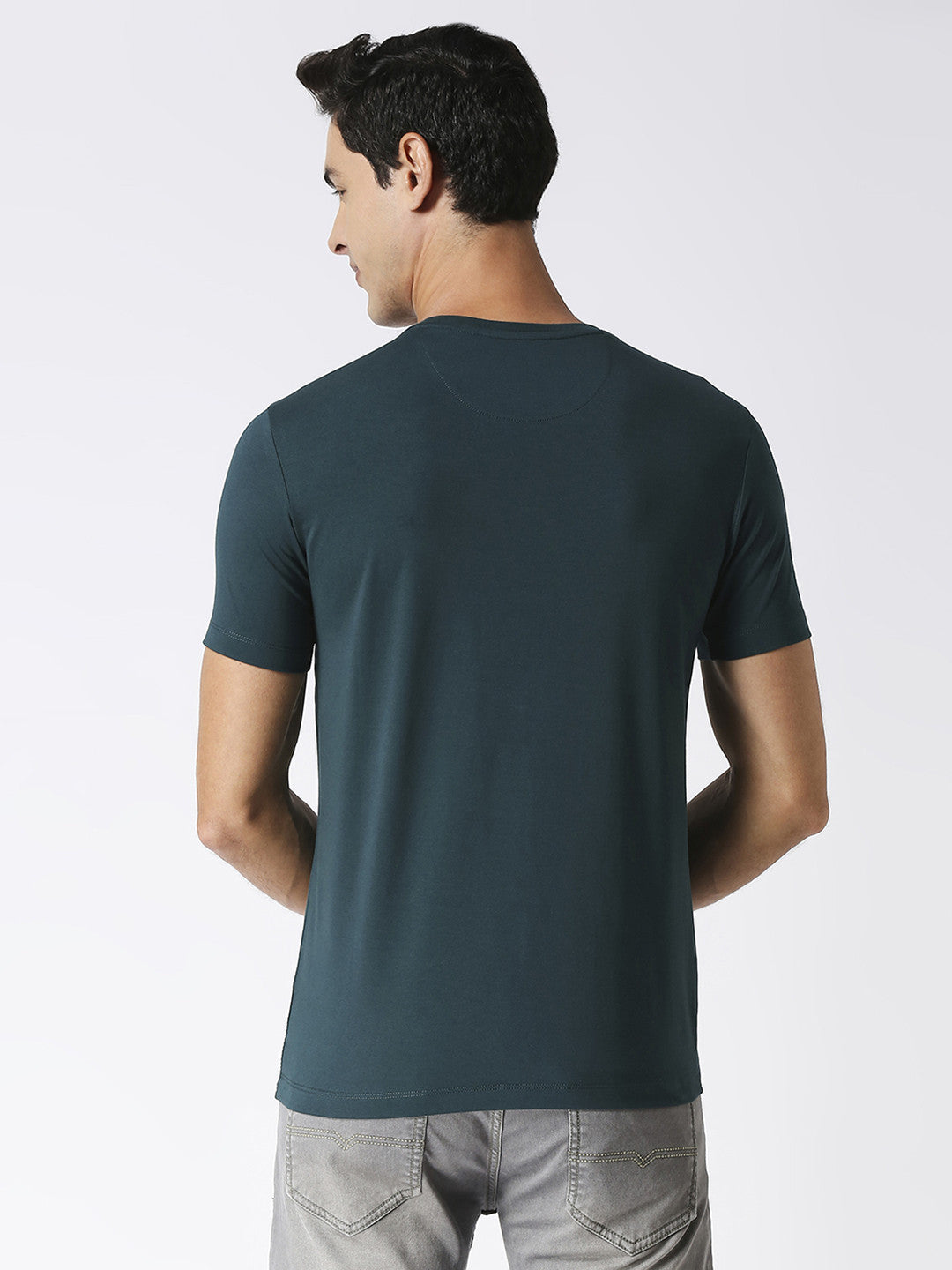 Bottle Green Jersey Lycra Round Neck T-shirt