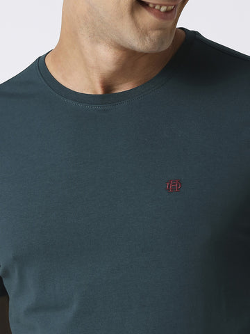 Bottle Green Jersey Lycra Round Neck T-shirt