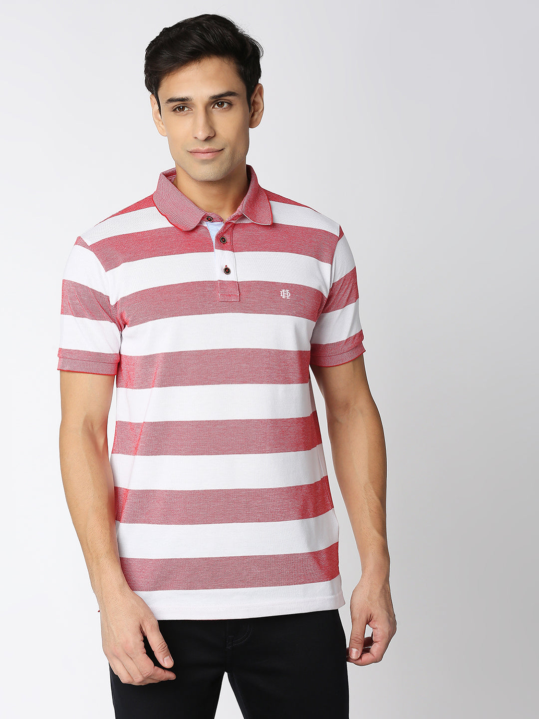 Red and White Striped Polo T-shirt