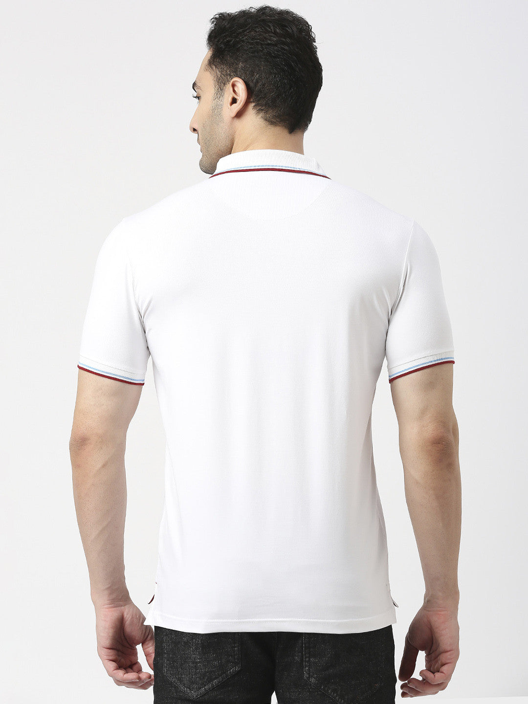 White Pique Lycra Polo T-Shirt With Tipping Collar