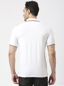 White Pique Lycra Polo T-Shirt With Tipping Collar