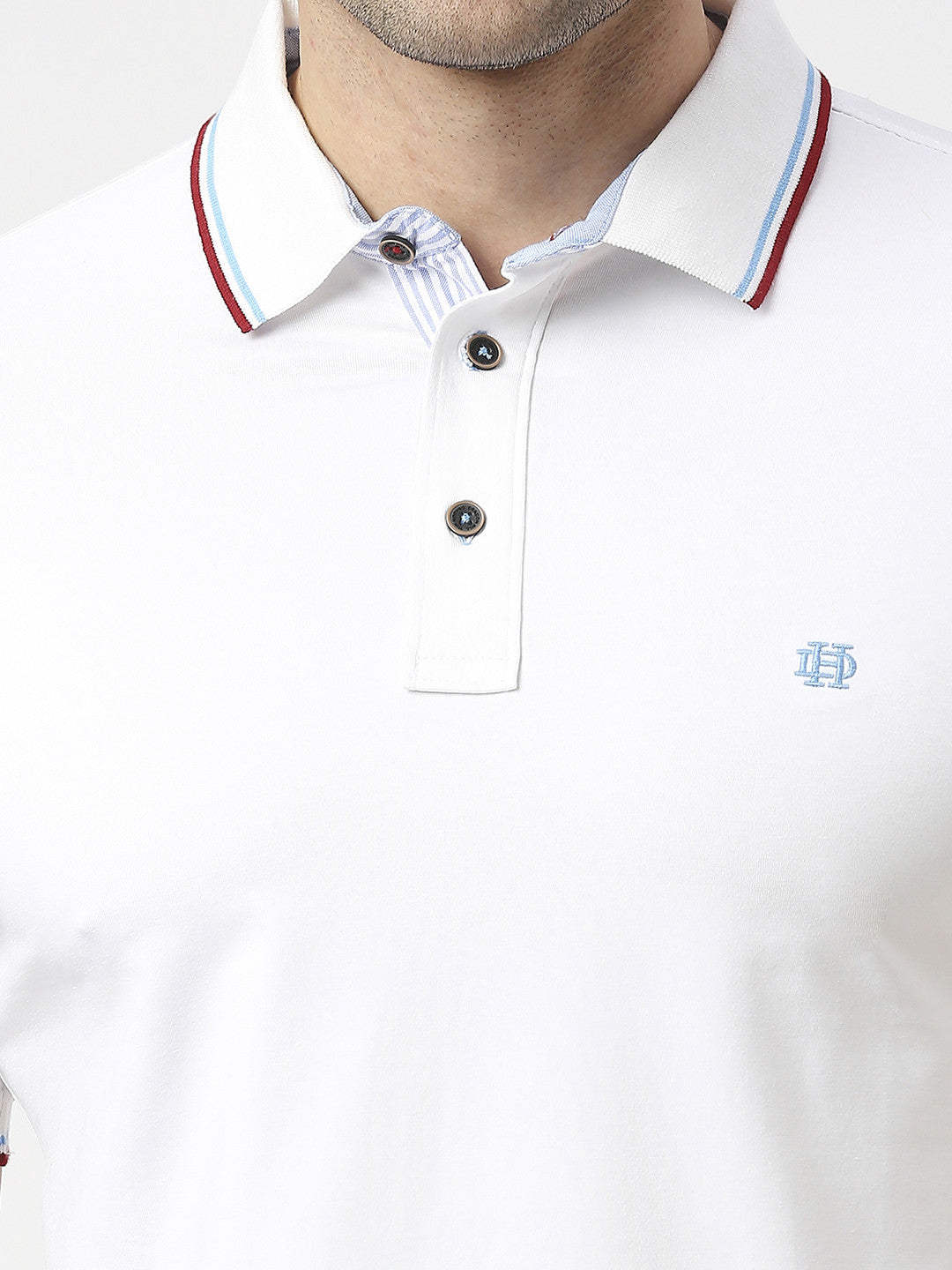 White Pique Lycra Polo T-Shirt With Tipping Collar