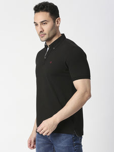 Black Cotton Lycra Button Down Polo T-shirt