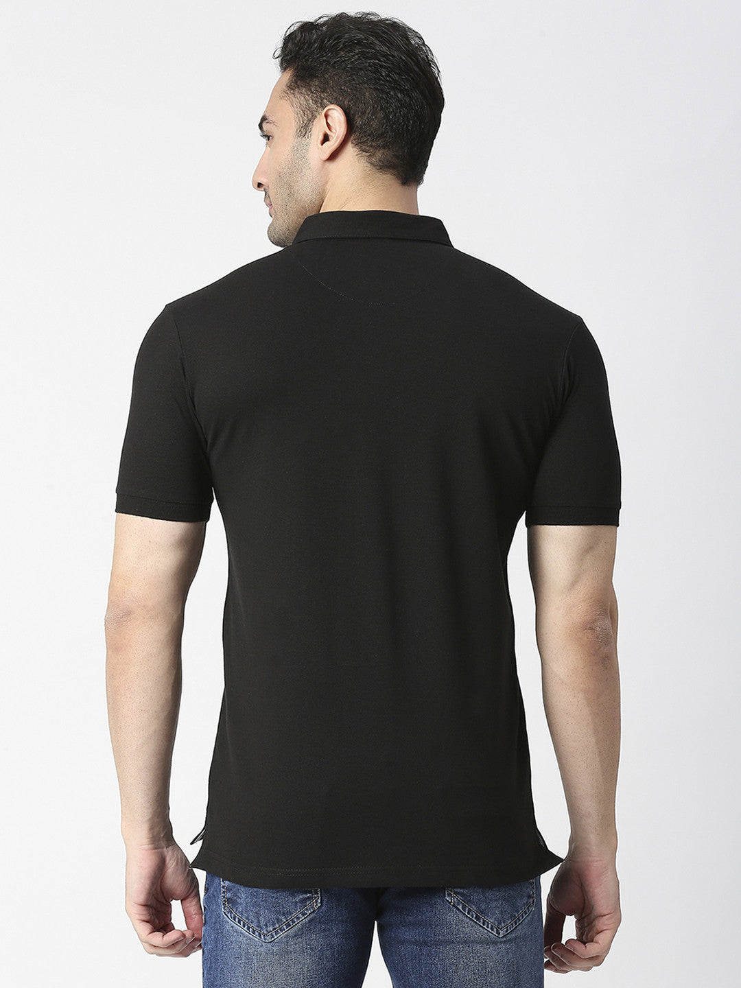 Black Cotton Lycra Button Down Polo T-shirt