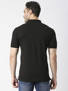 Black Cotton Lycra Button Down Polo T-shirt