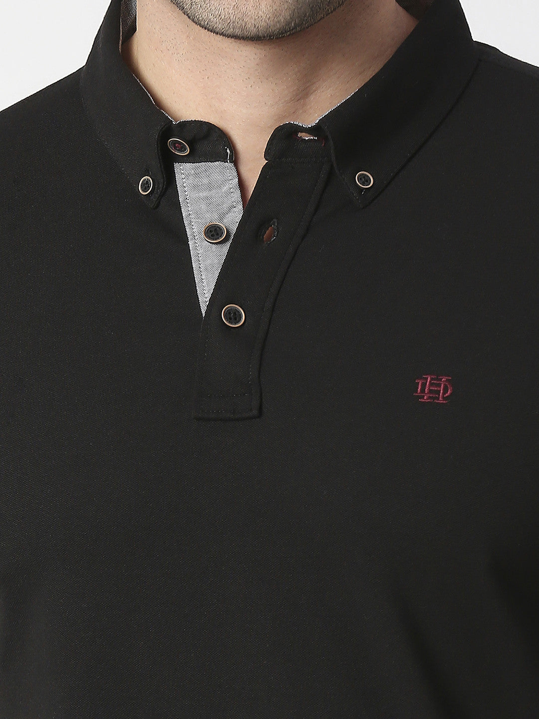 Black Cotton Lycra Button Down Polo T-shirt