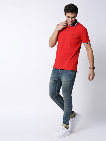 Red Cotton Lycra Polo T-shirt