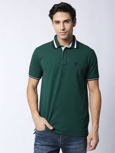 Green Cotton Lycra Polo T-shirt