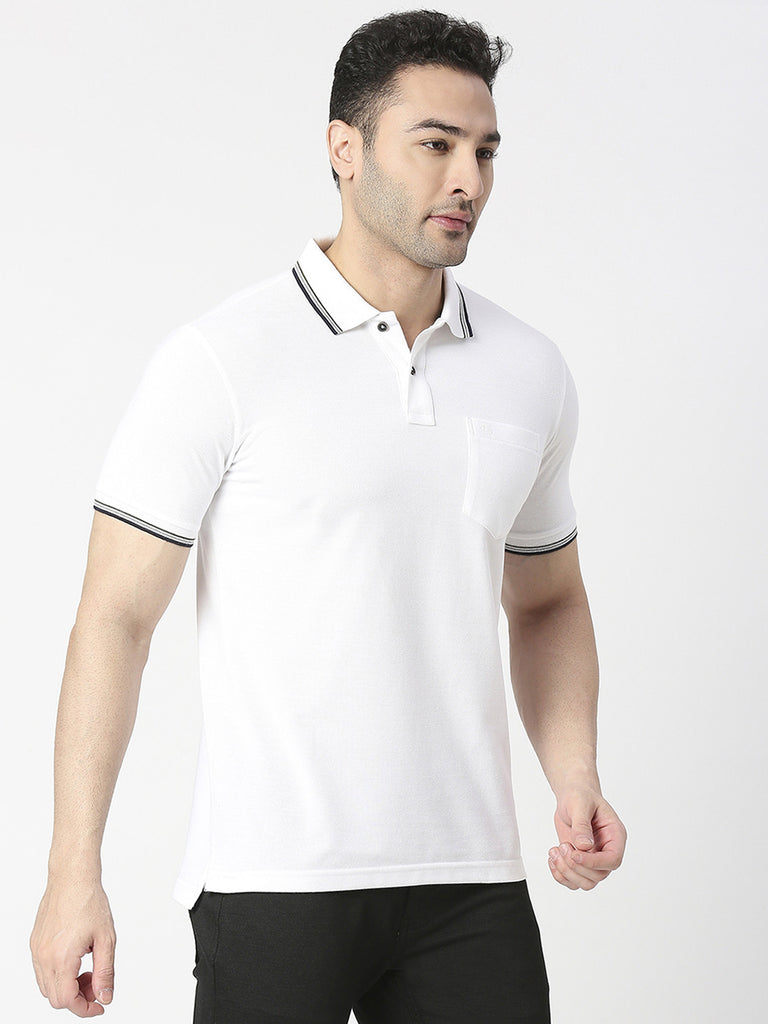 White Pique Polo T-shirt With Pocket