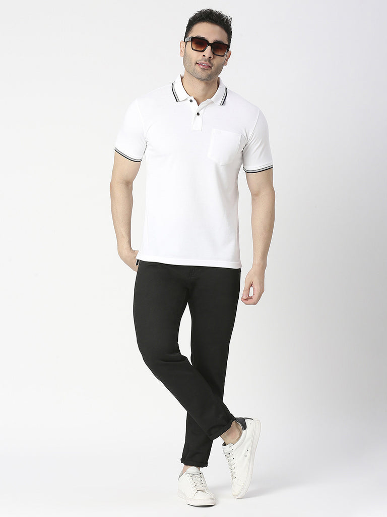 White Pique Polo T-shirt With Pocket