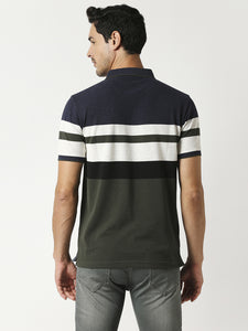 Olive & Navy Pique Striped Polo T-shirt