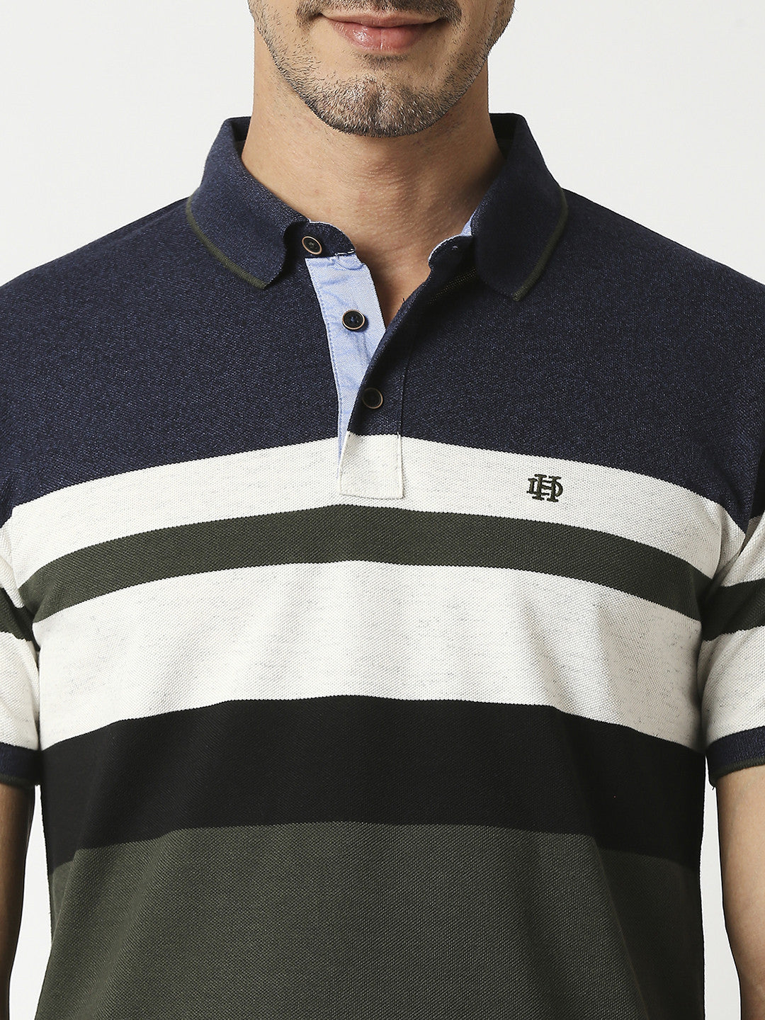 Olive & Navy Pique Striped Polo T-shirt