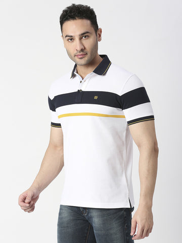 White Striped Pique Polo T-shirt