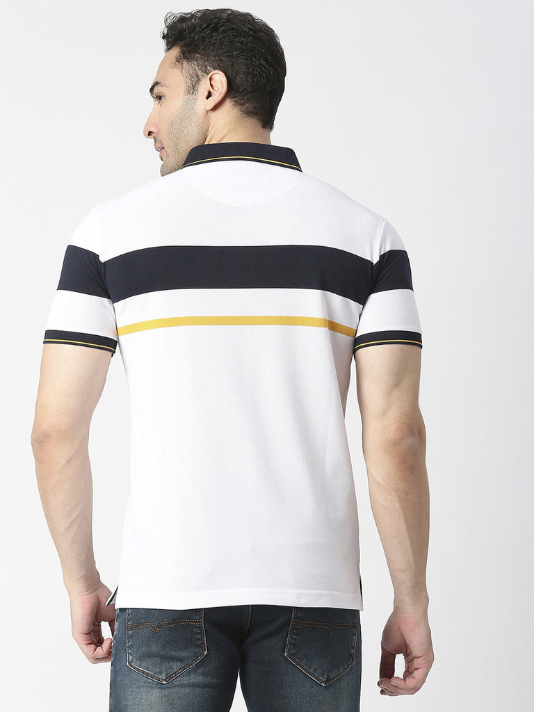 White Striped Pique Polo T-shirt