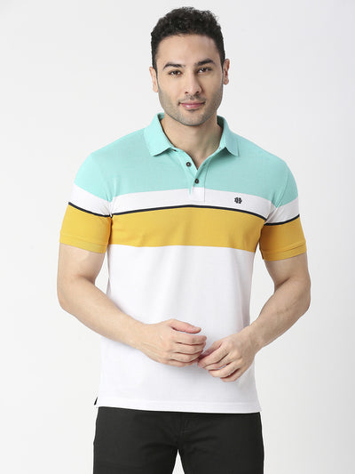 Mint & White Striped Pique Polo T-shirt