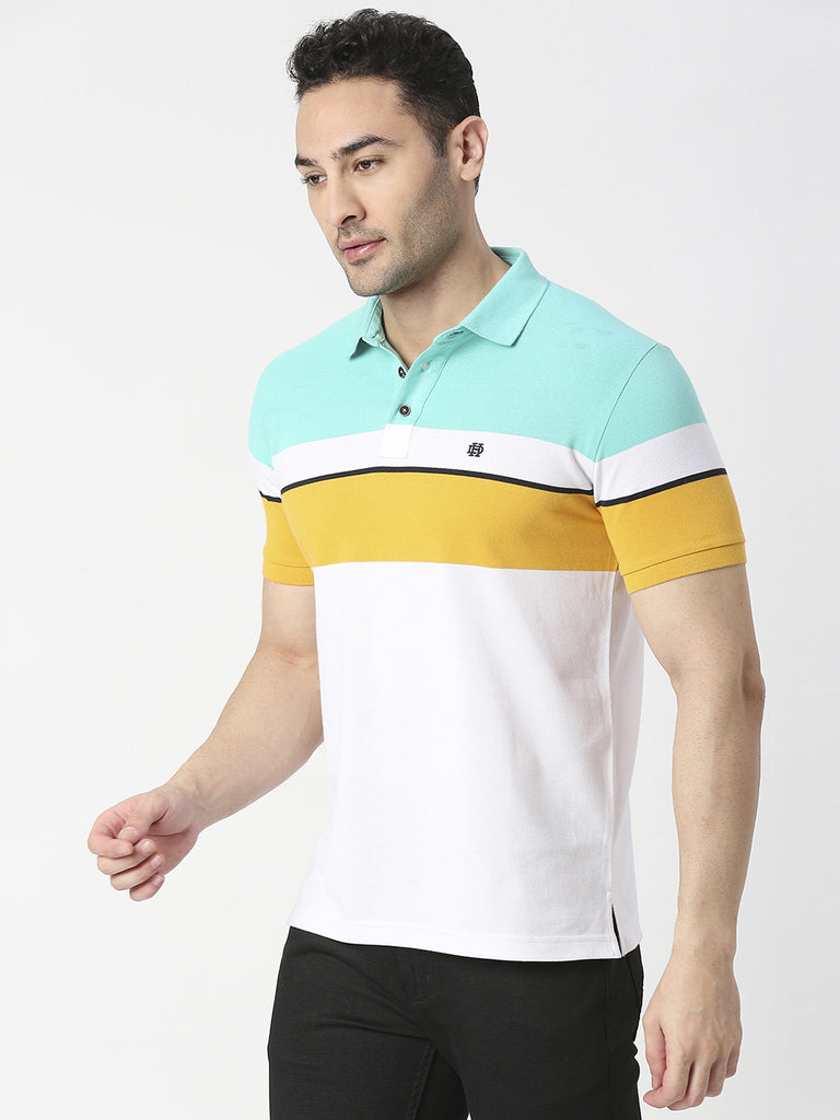 Mint & White Striped Pique Polo T-shirt