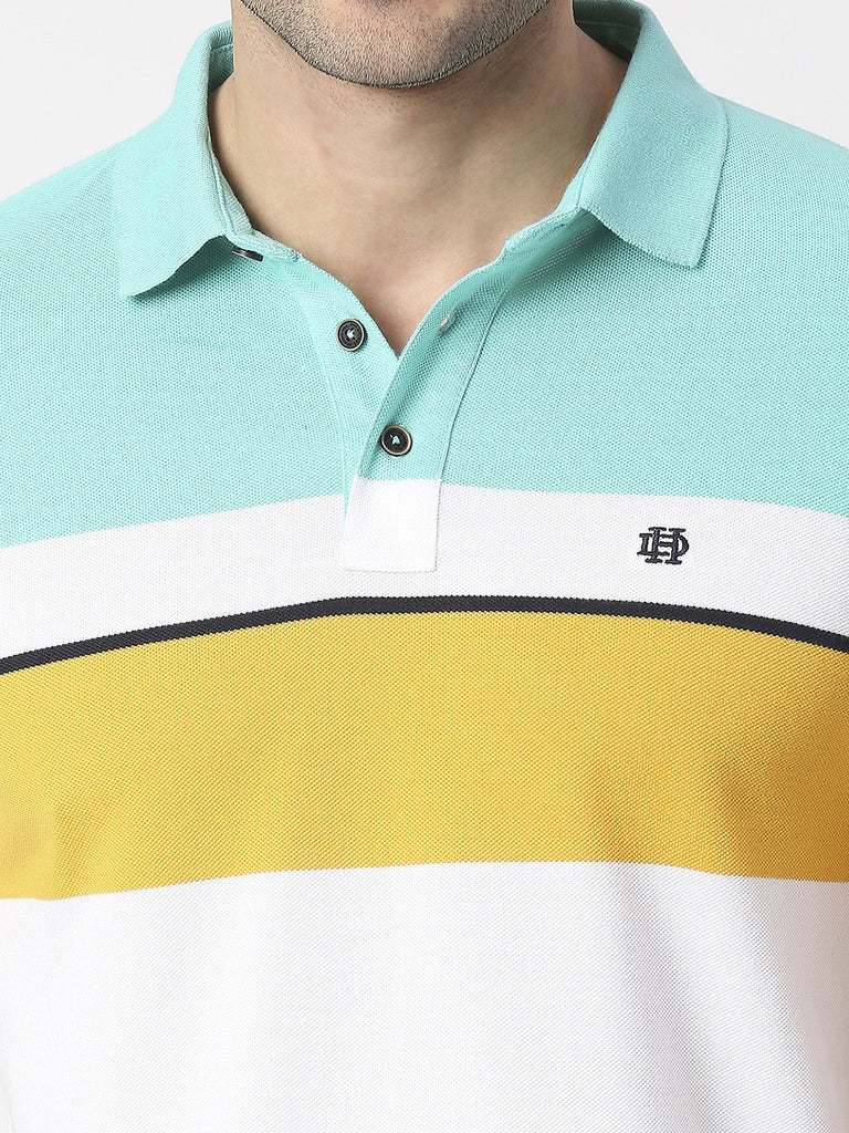 Mint & White Striped Pique Polo T-shirt