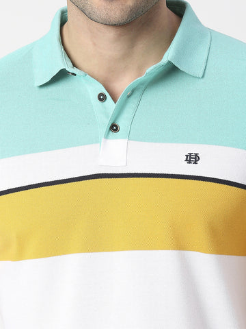 Mint & White Striped Pique Polo T-shirt