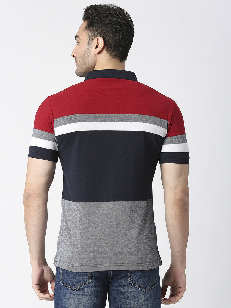Red & Grey Colour Blocked Pique Polo T-shirt