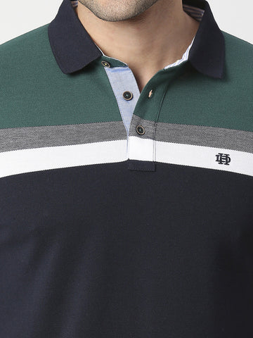 Bottle Green Multi Colour Block Pique Polo T-shirt