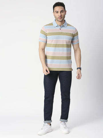 Pastel Striped Pique Polo T-shirt With Pocket