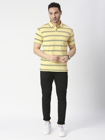 Lemon Yellow Striped Pique Polo T-shirt with Pocket