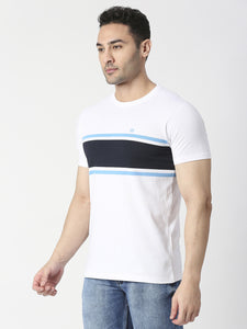 Navy Blue & White Striped Round Neck T-shirt
