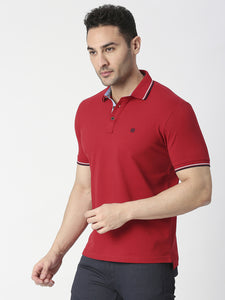 Red Pique Lycra Polo T-shirt With Tipping Collar